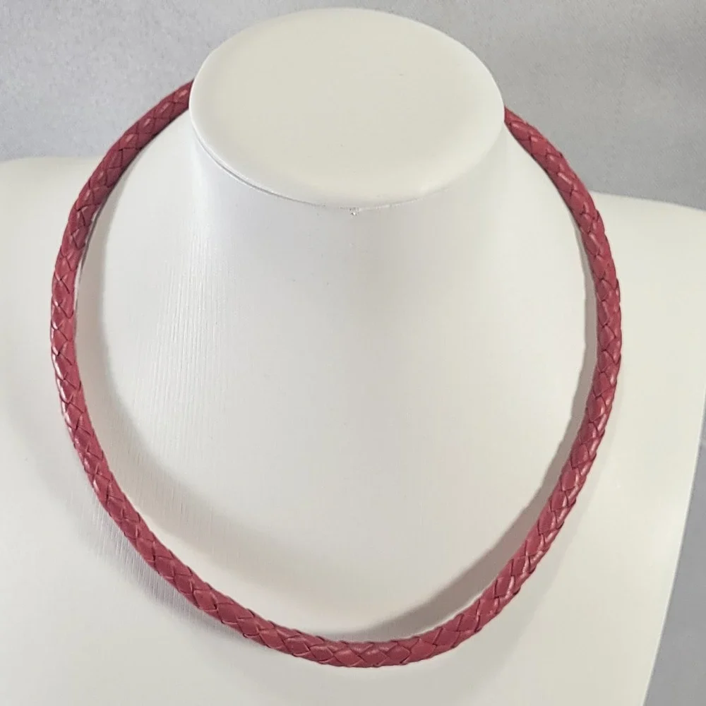 Espo Sig Sterling Silver Braided Leather Choker Necklace Women Red 925
